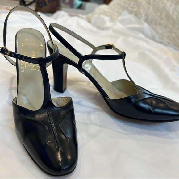 Amalfi Shoes - VINTAGE AMALFI RANGONI BUGATTI strapy heels 9N navy blue leather